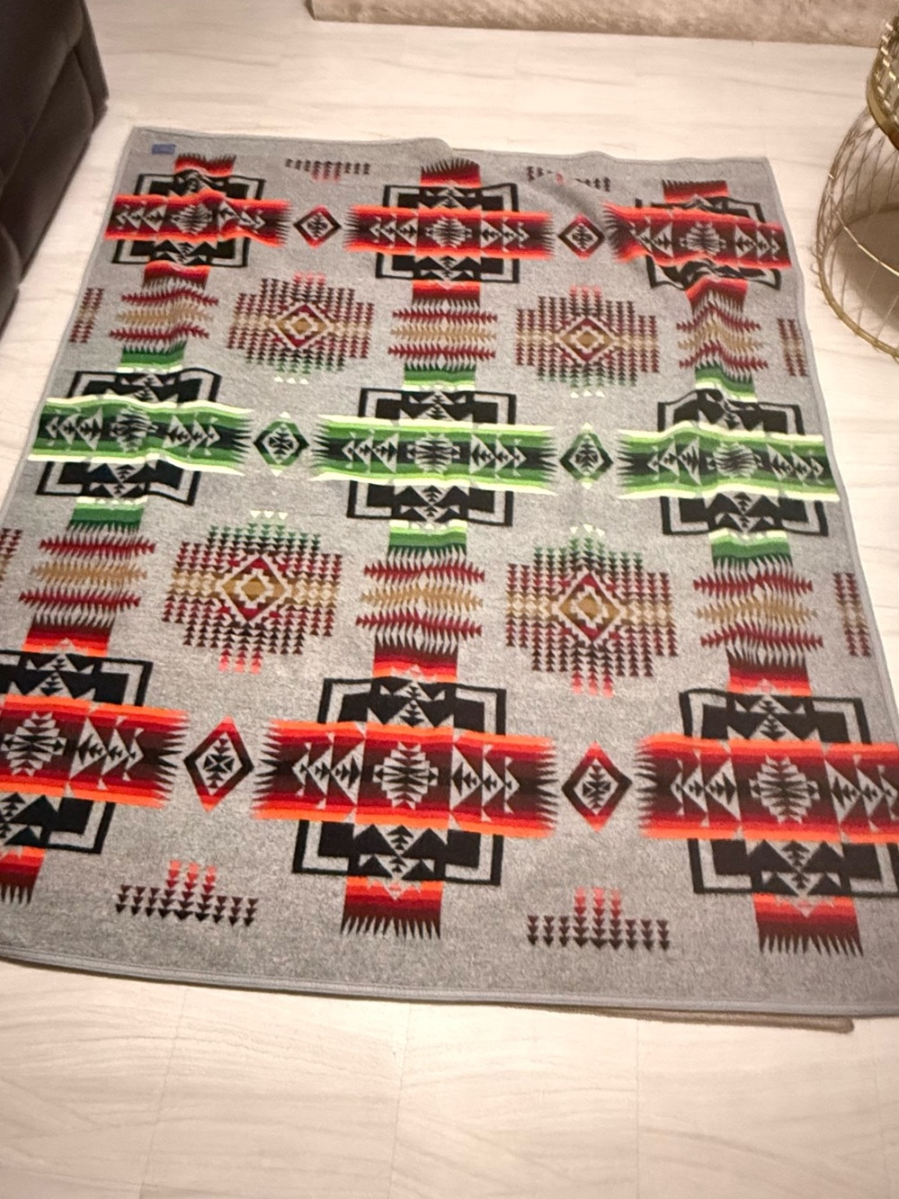 Pendleton Southwestern Throw Blanket in Gray, Red & Green
